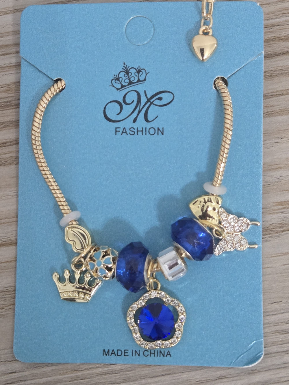 M Fashion Bracelet with Royal Blue Crystal Charms